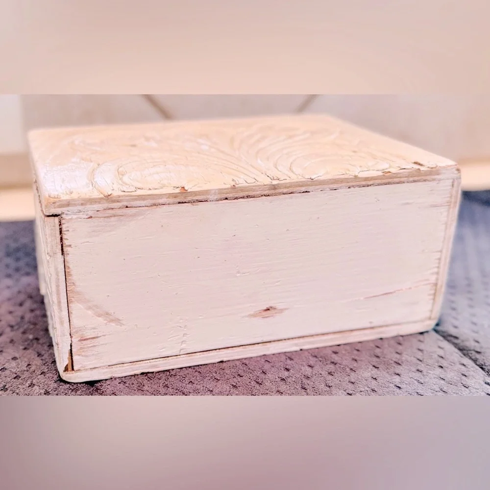 SHABBY CHIC Wooden Vintage Ivory Chippy Painted Desk Organizer Wood Box Mail Bin